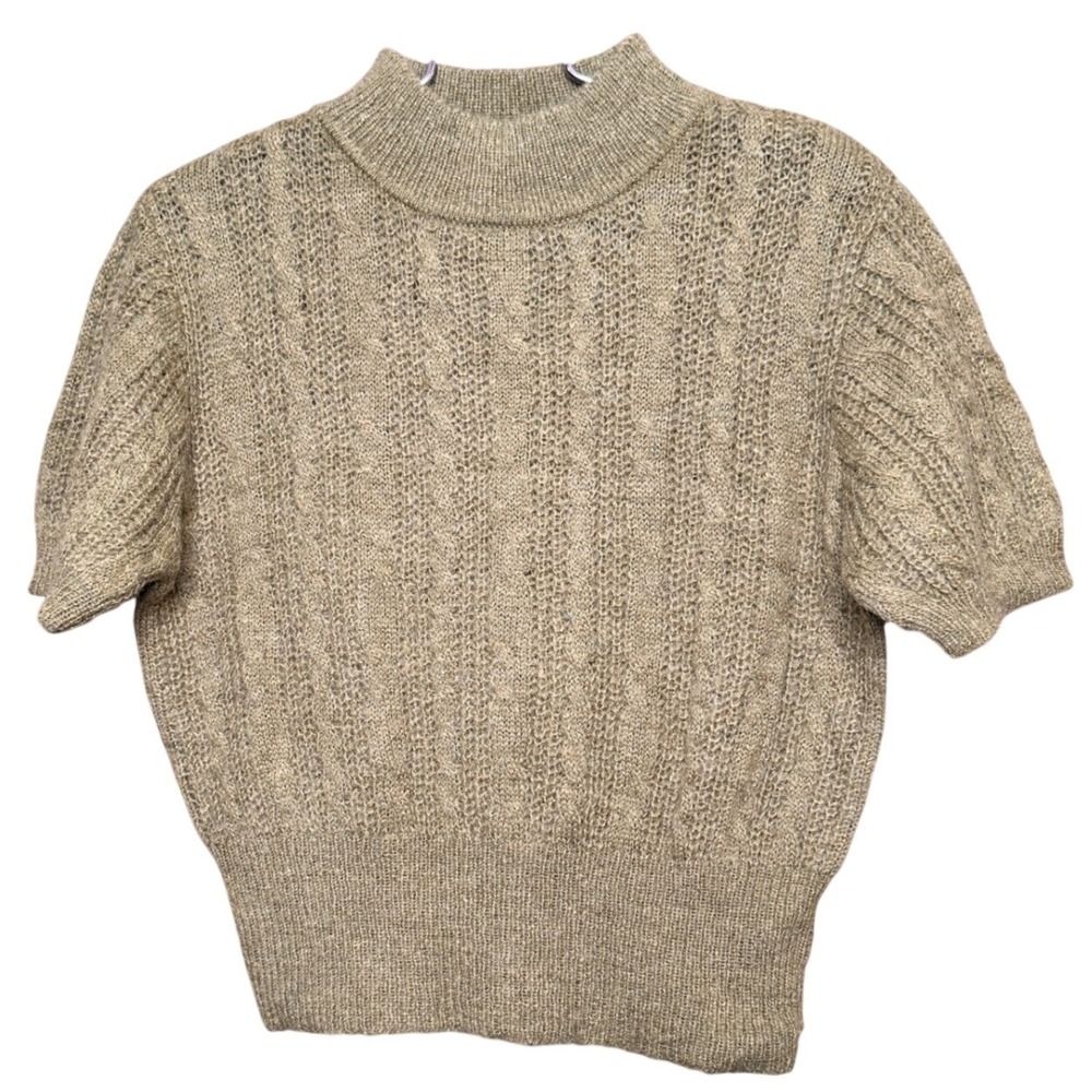 NWT Mohair Cable Knit Mock Neck Green Bell Sleeve Fairy Sweater Women's XL Cider